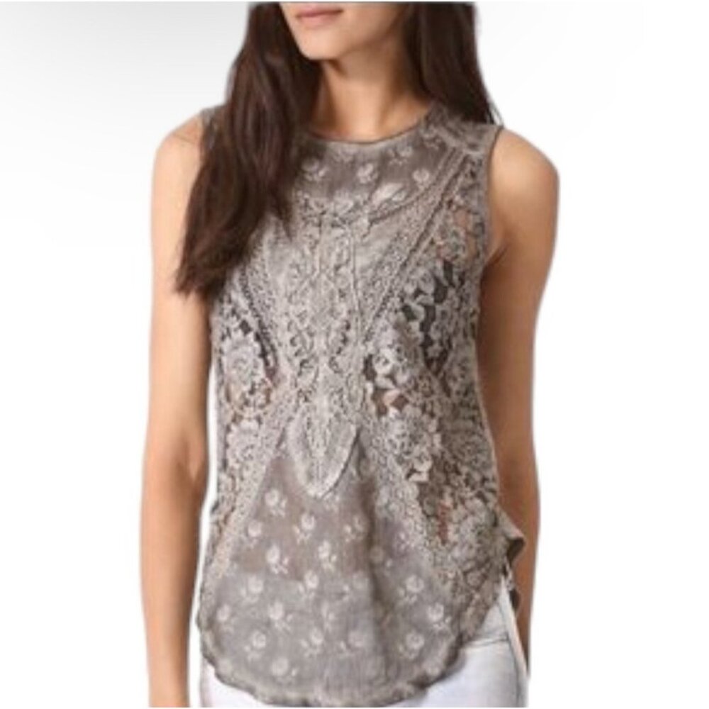 Free People Gray Lace Overlay Sleeveless Top - Picture 8 of 16